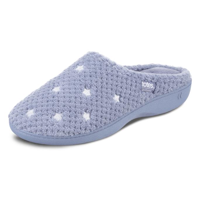 Isotoner® Ladies Popcorn Terry Mule Slippers Iris Blue Star Extra Image 2